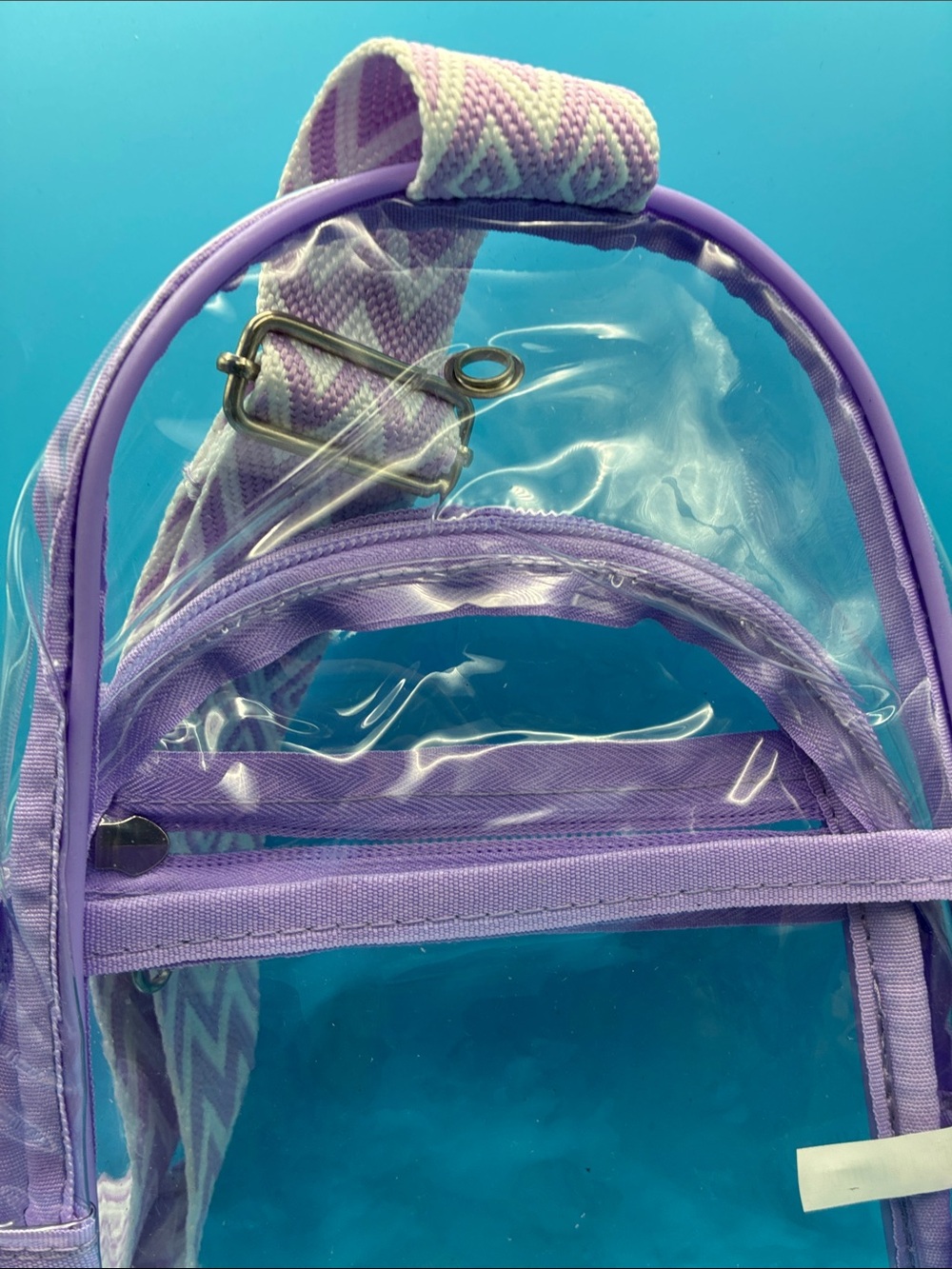 Clear Lavender Mini Backpack with Patterned Strap - Picture 6 of 7